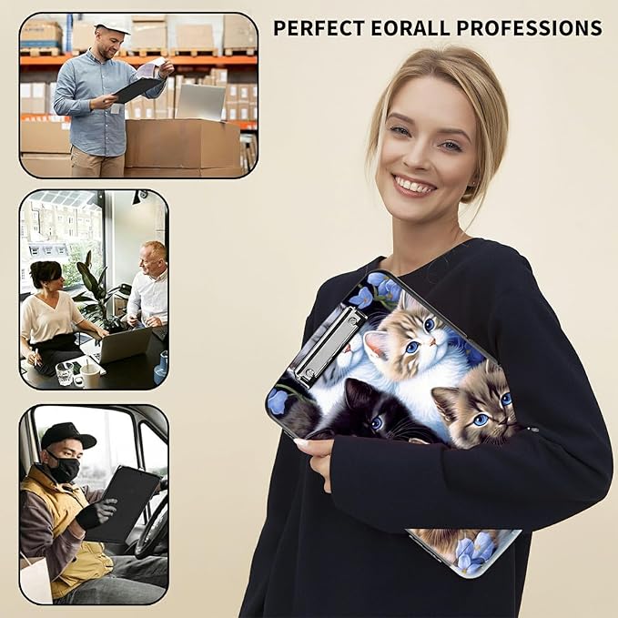 File Clipboard Storage with Pen Holder High Capacity Plastic Nursing Clipboards File Folder Storage Box Clipboard with Heavy Duty Clips for Teacher,Doctor,Offices-Cute Cat