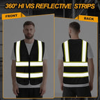 High Visibility Vest for Men Women 5 Pockets Safety Vest with Reflective Strips, Hi Vis Vest with Mesh Fabric, Breathable, (GR720-Black,M).