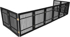 Pet Dog Gate Strong and Durable Freestanding Folding Acacia Hardwood Portable Wooden Fence Indoors or Outdoors by Urnporium (Black Pet Gate, 10 Panel 24" Tall)