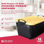 Life Story 12 Pack Heavy Duty Stackable Storage Bin, 55 Quart Home Organizer, Versatile Lightweight Locking Bins with Carrying Handles, Black/Yellow