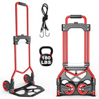 Folding Hand Truck Dolly Cart, 180LBS Portable Aluminum Hand Truck Foldable with Telescoping Handle and Elastic Cord for Luggage, Boxes, Functionality Foldable Dolly for Home, Moving, Black Red
