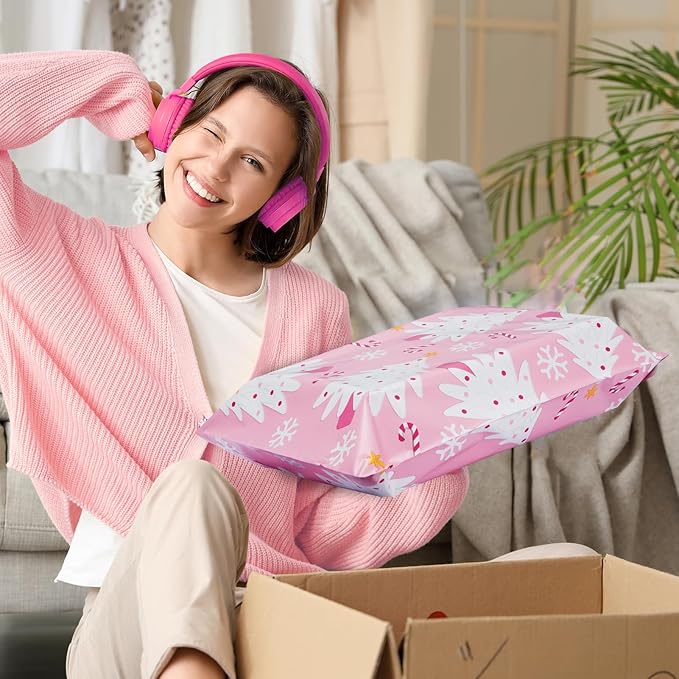 Metronic Christmas Poly Mailers 14.5x19" 500 Pack Shipping Bags for Clothes,Self Adhesive Shipping Envelopes for Small Business,Waterproof Mailers Poly Bags for Shipping,Packaging Mailing Bags Pink