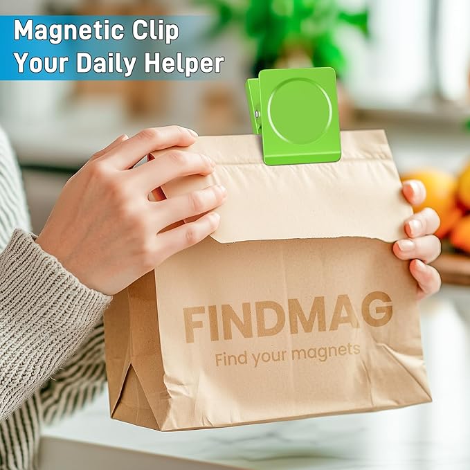 FINDMAG Extra Strong Magnetic Clips Heavy Duty, 4 Pack Super Large Magnetic Clips, Magnetic Christmas Light Clip for Home, Fridge, School, Kitchen (Green)