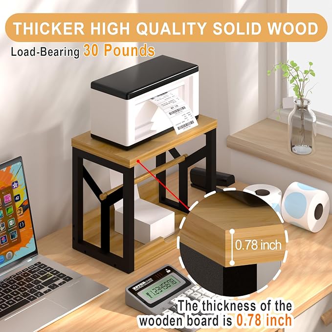 AO LI GEI Label Holder for Rolls and Fan-Fold Labels,Wooden Thermal Label Roll Holder for Shipping Label Stand Desktop Printer Holder for Home Office Accessory Sticker Dispenser