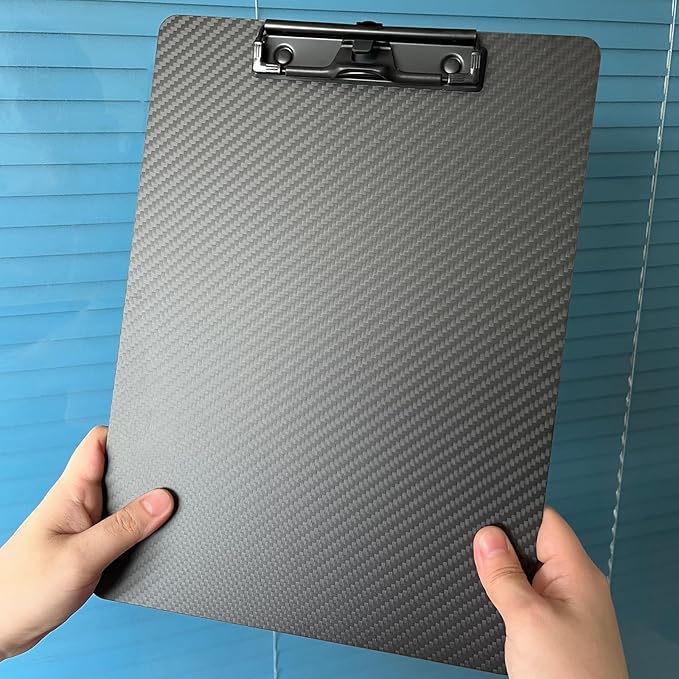 Hardened 9.4" Wx12.6 L 3K Carbon Fiber Clipboard Ultimate Light and Thin Portable Cool Black Twill Smooth Hard Writing Board Black Low Profile Clip Hide Hook Art Paint Draw