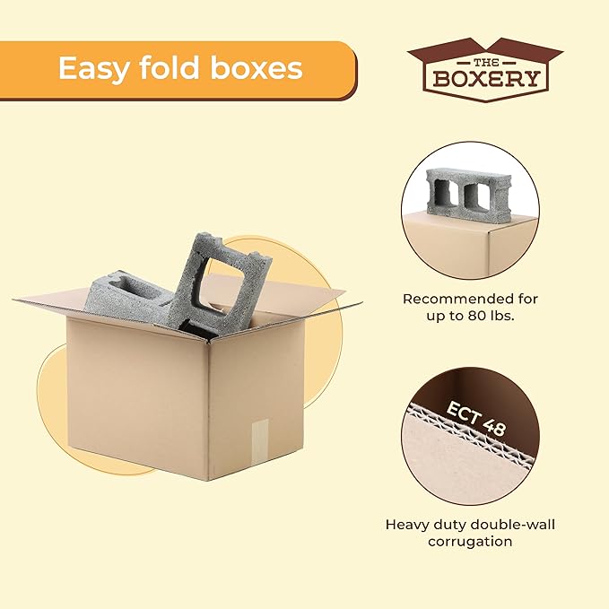 The Boxery Heavy-Duty Double Wall (ECT48) - 12"x12"x12" (15-Pack) | Corrugated Boxes for Shipping, Packaging, Moving, Storage Box for Home or Business, Strong Wholesale Bulk Boxes
