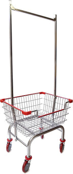 Laundry Cart Chrome Coated with Double Pole Rack, 2.5-Bu (Red or Blue Trim) (Red)