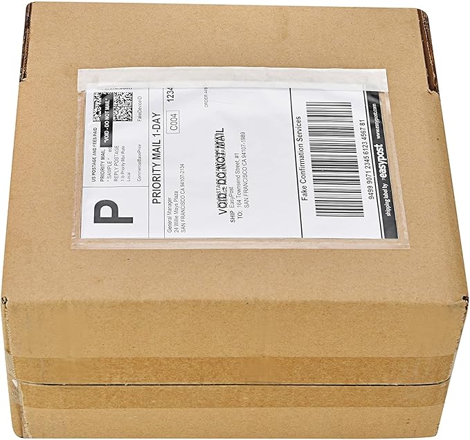 SJPACK 7.5" x 5.5" Shipping Label Sleeves, Clear Adhesive Top Loading Packing List, Label Envelopes Pouches - 500 packs