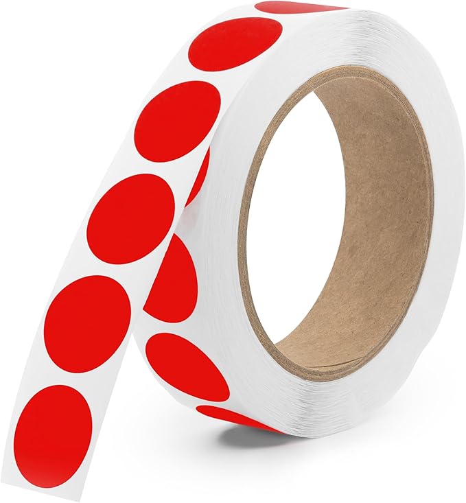 Red 1-Inch Circle Dot Stickers – 1,000 Round Strong Adhesive Labels per Roll, Colored Stickers for Garage Sale Price Tags, Classroom, Inventory, Office & Yard Sale Supplies, Made in USA