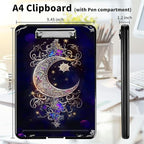 A4 Clipboards,Heavy Duty Waterproof Nursing Plastic Folder Clipboard with Storage Clip Boards,File Folder Storage Box Clipboard Case for Teacher,Doctor,Offices,Moon Star Galaxy Floral
