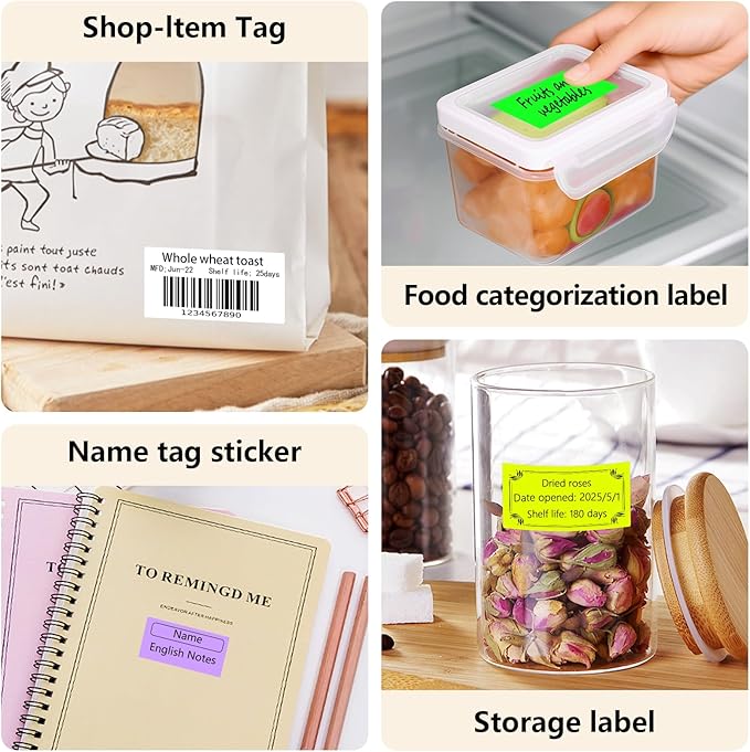 1x2 Inch Thermal Labels,500PCS Rectangle Stickers,Waterproof Removable Blank Stickers for Address,Jars,Freezer Containers & Pantry Organization,Light Purple
