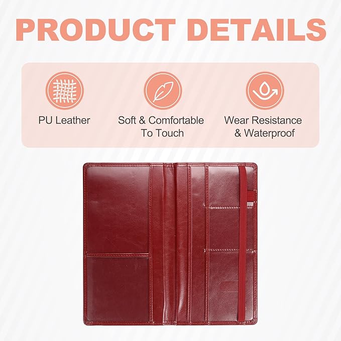 HARFINGTON Car Registration and Insurance Holder 9.45" x 5.04" PU Leather Vehicle Glove Box Organizer Storage Accessories Men Women Car ID Holder for License ID Card Bank Card, Burgundy