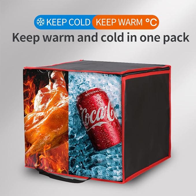 Bodaon Insulated Pizza Delivery Bag, 16" x 16" x 14" Pizza Warmer Bags for Carry Hot, Commercial Delivery Bag, Food Warmers for Parties, Pizza Pack Insulation, Pizza Carrier (Black-Red, 1Pk)