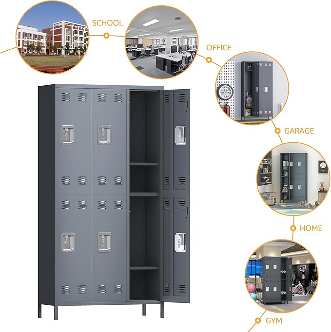 Employees Locker, 72" inch Tall Metal Storage Locker with 6 Doors for School Hospital Garage Gym Home Office with 12 Hooks, Requires Assembly(Light Gray)