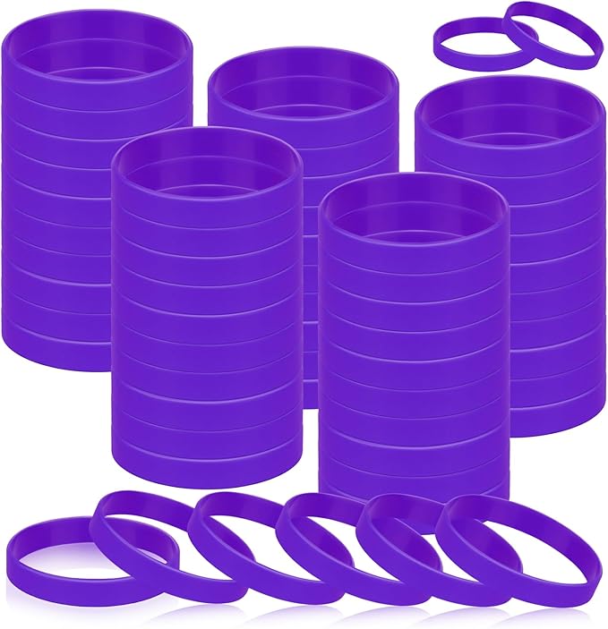 Rubber Silicone Bracelets 100 Count, Sports Blank Elastic Rubber Bulk, Unisex Silicone Wristbands for Decoration Gift-Purple
