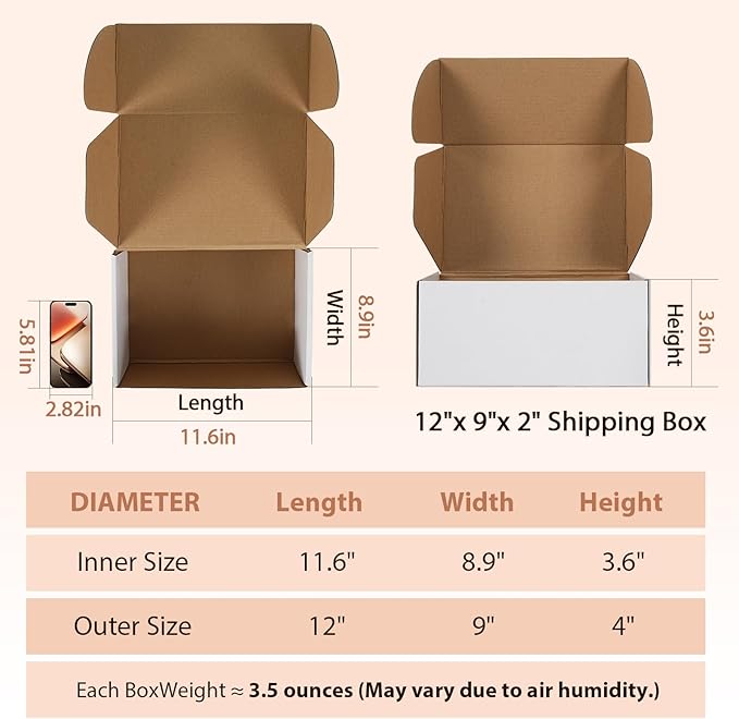 12x9x4 inches Shipping Boxes Set of 20, Small Corrugated Cardboard Box, Literature Mailer, Gift Boxes (White, 12x9x4)