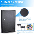 UMEKEN Metal Key Cabinet - 64 Position Wall Mount Car Key Lock Box with Key Tags - Vehicle Key Organizer Storage Locker, Black, 11.81" x 3.15" x 17.72"