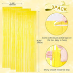 3 Pack 3.3 x 8.2 ft Pastel Yellow Foil Fringe Backdrop Curtains, Tinsel Streamers Birthday Party Decorations, Fringe Backdrop for Graduation, Baby Shower, Gender Reveal, Disco Party