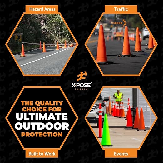 Xpose Safety 36 Inch Orange Traffic Cones Heavy Duty 12lb, 48-Pack - Multipurpose PVC Plastic Safety Cone for Parking, Soccer, Caution, Kids and Construction - DOT Approved