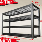 68" Wide Heavy Duty Garage Shelving Units, 4-Tier Deep Storage Shelves,Black Metal Garage Shelves,Steel Shelf,Large Storage Rack,Industrial Shelving for Shop, 68" W x 20" D x 68" H