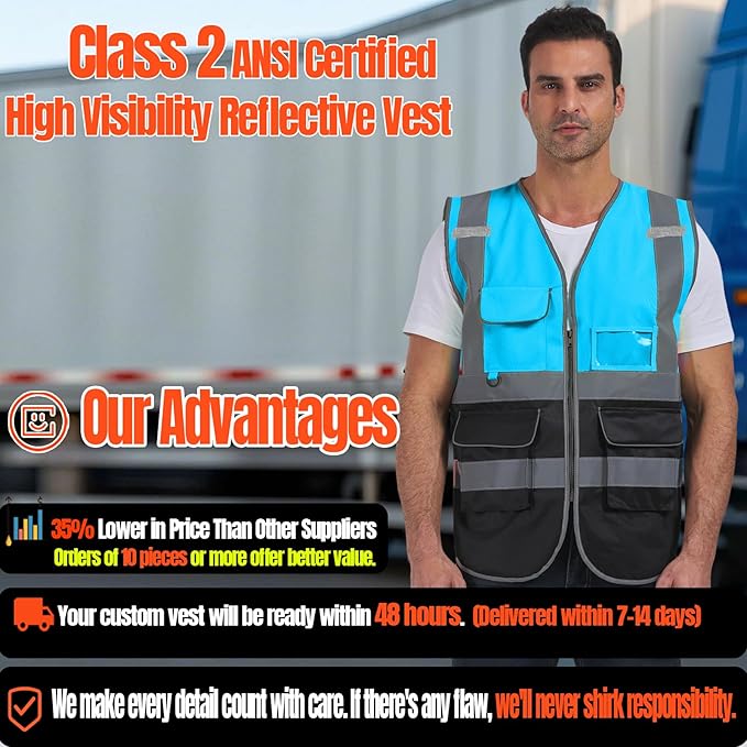 BeautyWill 10/20 Pack Custom Logo Safety Vest,Bulk High Visibility Class 2 Reflective Work Vests