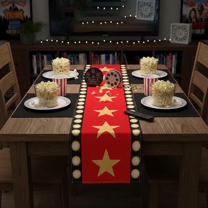 2 Pcs 13 x 72 Inch Movie Night Table Runner with Gold Star Design - Red Carpet Decoration for Birthday Party Supplies（red）