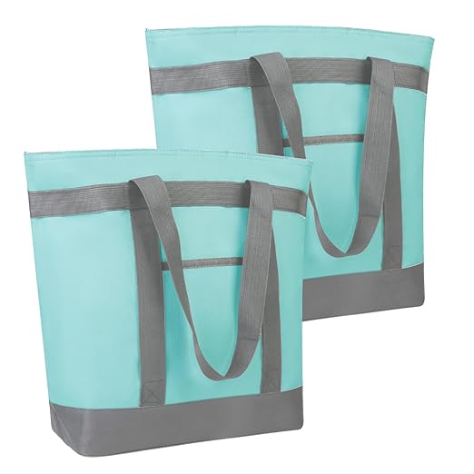 2Pk Insulated Reusable Tote Bag for Grocery Shopping for Women/Men, Pizza/Food Delivery Bag to Keep Food Cold/Hot for Professional Catering, Cooler bags for Travel/Beach/Picnic, Green