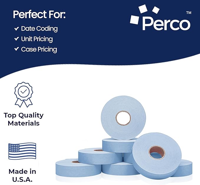 Perco Blue Pricing Labels for Monarch 1136 Price Gun - Case of 8 Sleeves, 64 Rolls Value Pack - 112,000 Price Marking Labels - with Ink Rolls Included