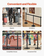 VEVOR Stanchion Post, 8 Pcs Stanchions with Retractable Belts, Carbon Steel Black Stanchions Queue with Sand Injection Hollow Base, Crowd Control Barriers for Theaters, Parties, Weddings, Exhibitions