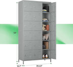 72" inch Employee Locker, Tall Metal Locker with 18 Doors, Storage Locker for Employees School Hospital Garage Gym Home Office with Hooks Requires Assembly (Light Gray)