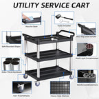 Utility Cart with Wheels, 3 Tier Rolling Cart with Tangle-Free Wheels(2 with Brakes), Heavy Duty 350 Lbs Capacity,Commercial Serving Cart for Home, Office, Restaurant, Warehouse.34.2" × 17" × 37"