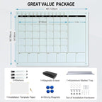Magnetic Glass Whiteboard Calendar 48"x36" Glass Dry Erase Calender Board 36"x48" Monthly Plan White GlassBoard Wall Mounted for Office School Home (White)