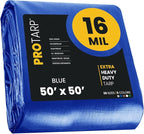PROTARP Extra Heavy Duty 16 Mil Tarp Cover, Waterproof, UV Resistant, Rip and Tear Proof, Poly Tarpaulin with Reinforced Edges for Roof, Camping, Patio, Pool, Boat. (Blue 50′ X 50′)