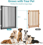 No Pawblems Free Standing Dog Gate with Door, 30'' Tall Foldable Dog Fence for Indoor & Outdoor, Up to 104 Inch Extra Wide Puppy Gate for Stairs, Hallways, Doorways, Deck, Yard (Black, 4 Panels)