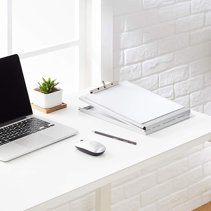 Amazon Basics Aluminum Form Holder Storage Clipboard, 12.5" x 9" Silver