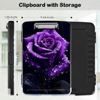 Clipboard with Storage,Office Supplies Nursing Clipboards Folder with Pen Holder Plastic Storage ClipBoard Foldable for Teacher Nurse,Purple Rose