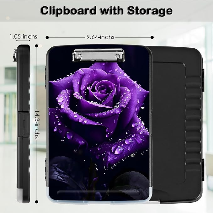 Clipboard with Storage,Office Supplies Nursing Clipboards Folder with Pen Holder Plastic Storage ClipBoard Foldable for Teacher Nurse,Purple Rose