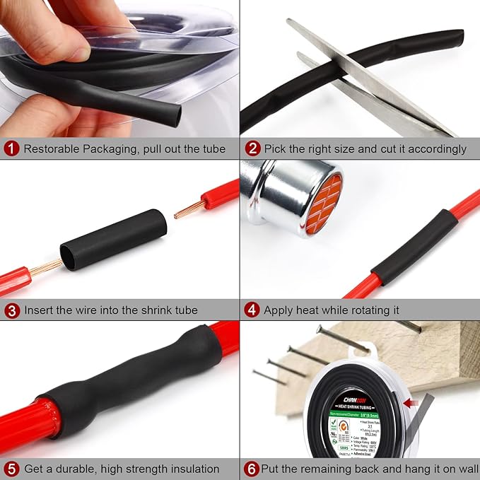 Chanzon 3:1 Ratio 3/8" (9.5mm) Heat Shrink Tubing - Marine Grade Waterproof Adhesive Lined - 8Ft Roll (2.5M Total Length) Red Polyolefin Sleeving Wrap Shrinking 3 to 1 Ratio 1pcs