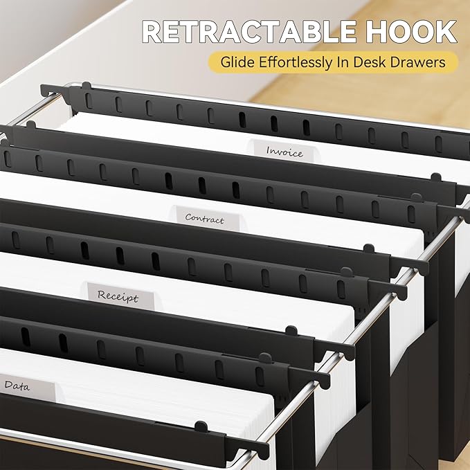 Plastic Legal Hanging File Folders Extra Capacity,3" Expanding Pocket Legal Size,Expandable Large Black Hanging Folders with Tabs,Heavy Duty Filing Cabinet Folder for Bulky Files,6 Pack