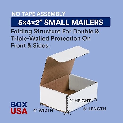 BOX USA Shipping Boxes Small 5"L x 4"W x 2"H, 50-Pack | Corrugated Cardboard Box Mailer for Packing, Moving and Storage 542