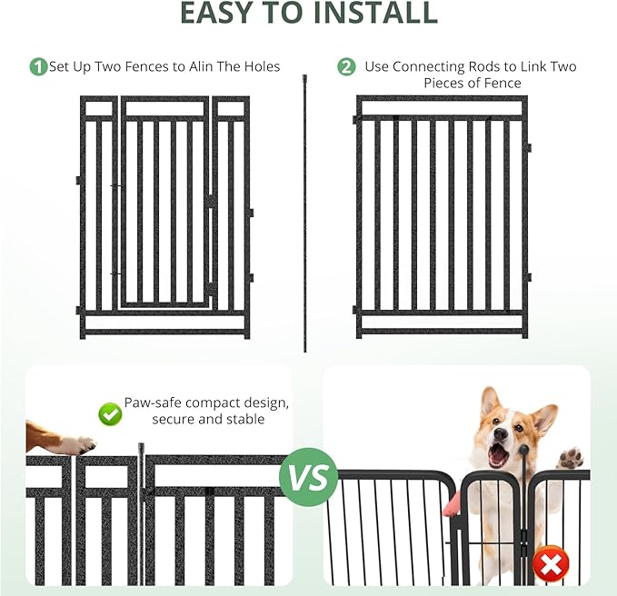 Metal Dog Fence Outdoor for Yard Indoor Dog Playpen 40" Height 24 Panels Portable Puppy Playpen Pet Kennel Crate for RV Camping(Black-Silver)