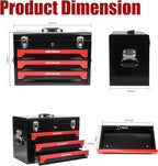 3 Drawers Metal Tool Box, 19" Heavy Duty Steel Tool Chest w/Key Lock & Handle, Multi-Function Top Storage Tray Toolbox w/Powder Coating & Ball Bearing Slides for Garage & Workshop(Black+Red)