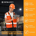 Reflective Safety vest With back plan pocket,High visibility Class 2 Heavy Duty Surveyor Vest with Zipper,Hi Vis Vest ANSI/ISEA Standard, Construction Work Vest for Men＆Women(Orange,XL)