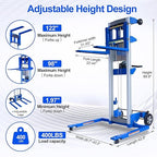 122" 400lbs Material Lift Winch Stacker, Hand Winch Lift Truck with Adjustable Straddle Leg, Manual Material Lifter Pallet Stacker for Contractor, Workshop, Industrial, 42.90" L x 43.30" W
