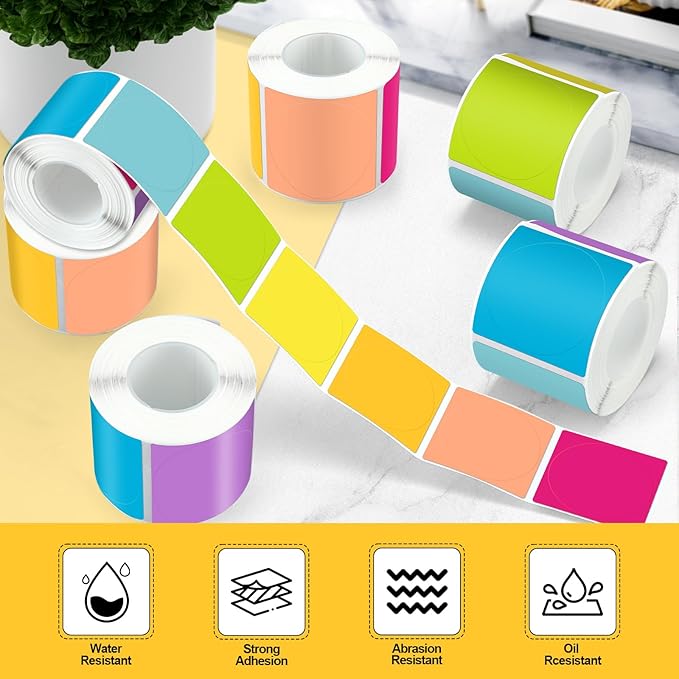 Ctosree 500 Pcs/ 1 Roll Thermal Sticker Labels Self Adhesive Direct Thermal Labels Multipurpose Printer Stickers for DIY, Name Tag(Round,1.5 Inches,Vibrant Color)
