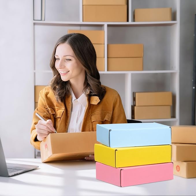 PATIKIL 6 x 4 x 1.6 Inch Shipping Boxes, 30 Pack Color Corrugated Cardboard Box Cute Carton Boxes Literature Mailer for Mailing Packaging Small Business Gift Storage, Red