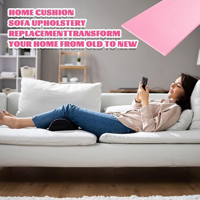 Amylove Polyurethane Foam 1/4" x 24" x 72" High Density Cushion Upholstery Foam Sheet for Seat Replacement DIY Projects Chairs Headboards Sofas Home(Pink)