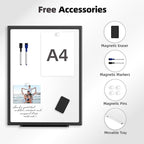 VUSIGN 24'' x 18'' Magnetic White Board for Wall, Dry Erase Board with Black Aluminium Frame, Hanging Whiteboard for Home, School,Office - Accessories Included