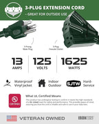 Iron Forge Cable 6ft Green Outdoor Extension Cord with 3 Outlets - 16/3 SJTW 6ft Extension Cord 3 Prong, 13 Amp All-Weather Heavy Duty Power Cable