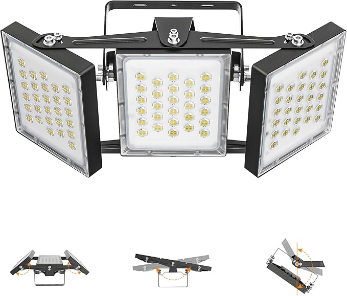 2025 Elite New Upgraded LED Flood Light Outdoor 150W 25500lm Stadium Flood Lights, 5000K Daylight White, IP66 Waterproof Adjustable 3-Head Floodlight for Street, Stadium, Parking Lot